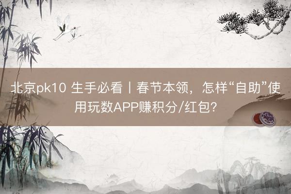 北京pk10 生手必看丨春节本领，怎样“自助”使用玩数APP赚积分/红包？